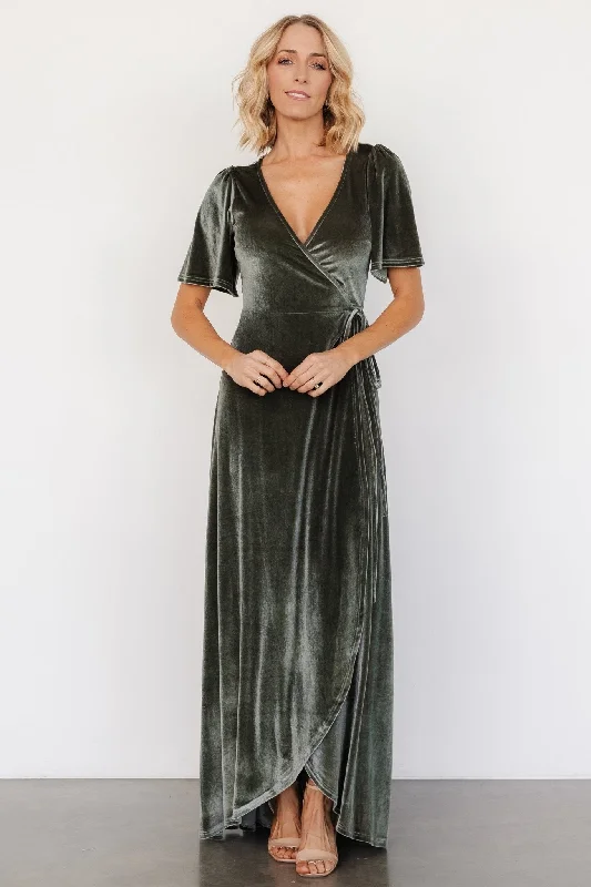 black maxi dresses for teens -Katelyn Velvet Maxi Wrap Dress | Eucalyptus