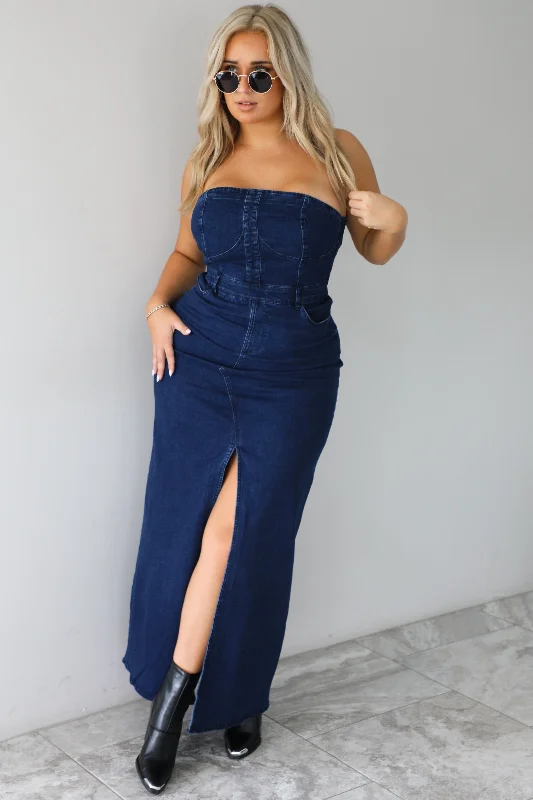 cute maxi dresses for women -Let's Not Forget Maxi Dress: Dark Denim