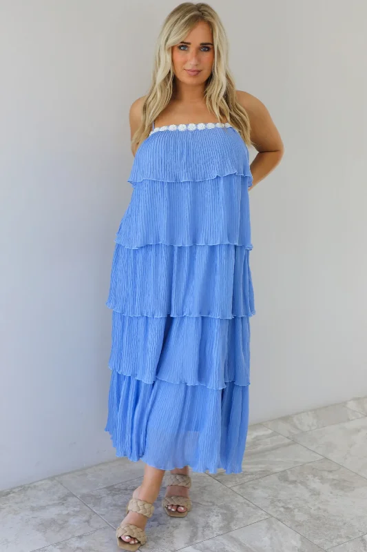 maxi dresses with chic prints -Called The Rain Maxi Dress: Blue