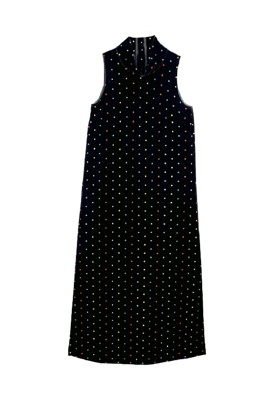 affordable maxi dresses for teens -Maxi Mod Dress - Embroidered Dot Black Velvet