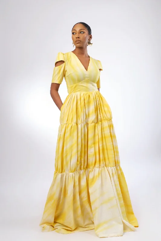 casual maxi dresses for fall -Faulah Maxi Dress - Yellow/White