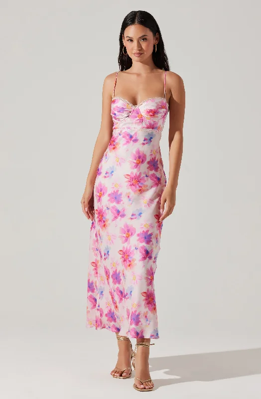 boho maxi dresses for summer -Florianne Floral Satin Maxi Dress