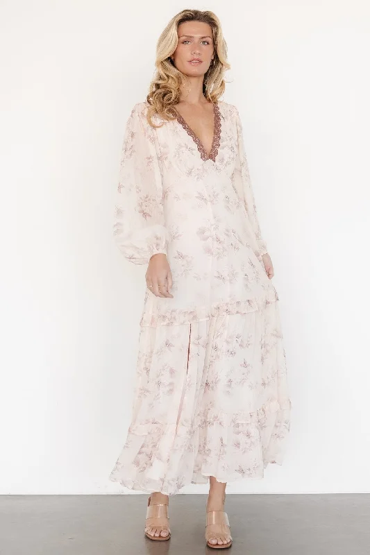 elegant maxi dresses for warmth -Rumi Deep V Maxi Dress | Beige + Clove Floral