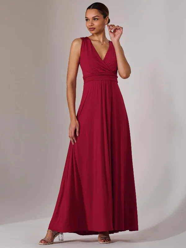 boho maxi dresses for fall -Ella Wrap Bodice Jersey Maxi Dress, Dark Red