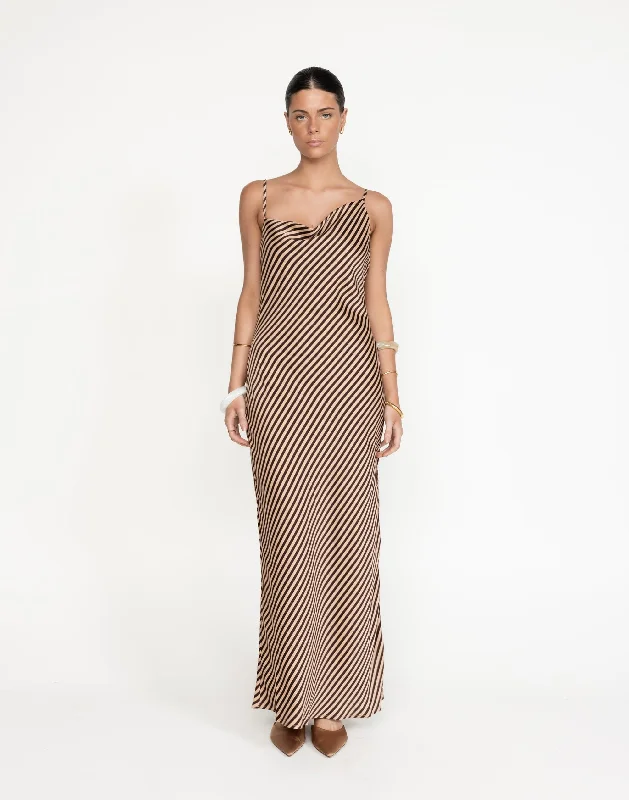 chic maxi dresses for summer -Nigella Maxi Dress (Caramel Pinstripe)