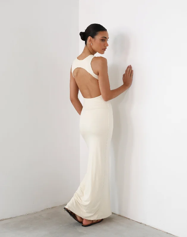 maxi dresses with bold ruffles -Forget It Maxi Dress (Cream)