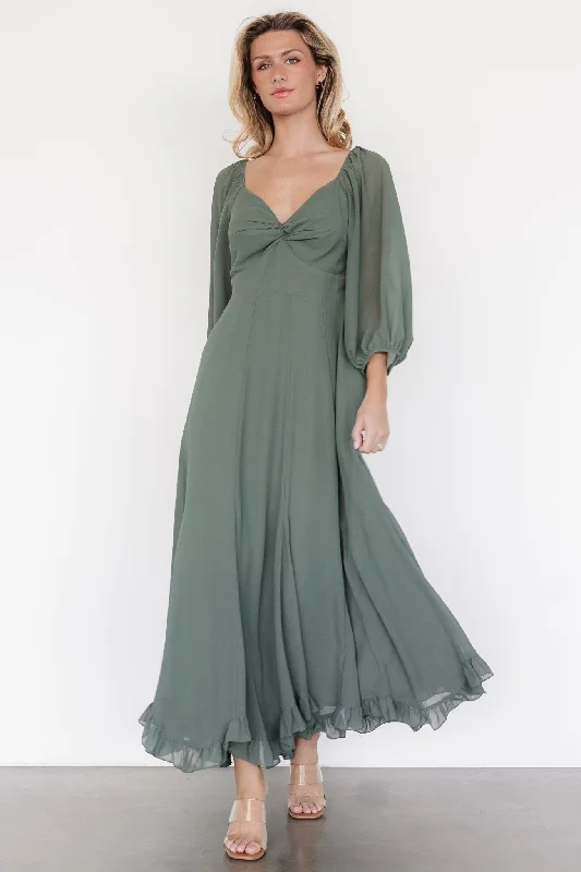 white maxi dresses for dates -Estefania Maxi Dress | Dark Sage