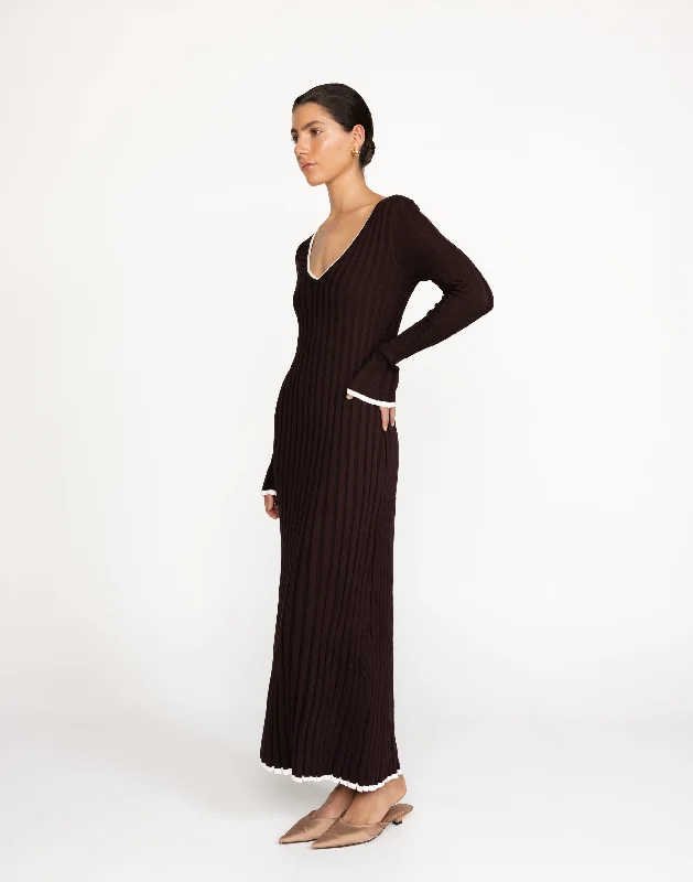 white maxi dresses for nights -Sloane Maxi Dress (Chocolate)