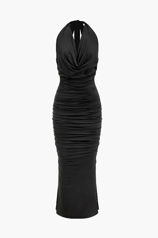 chic maxi dresses for women -Draped Cowl Neck Sleeveless Maxi Dress