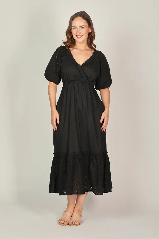 elegant maxi dresses for dates -Alison Broderie Anglaise Dress in Black