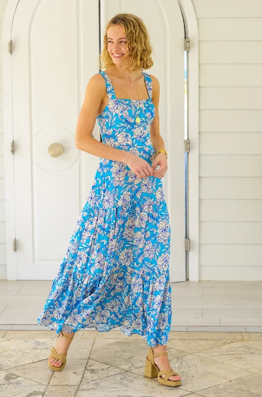 maxi dresses with bold prints -Aurelia Satin Dress | Lined Floral Turquoise/Cream