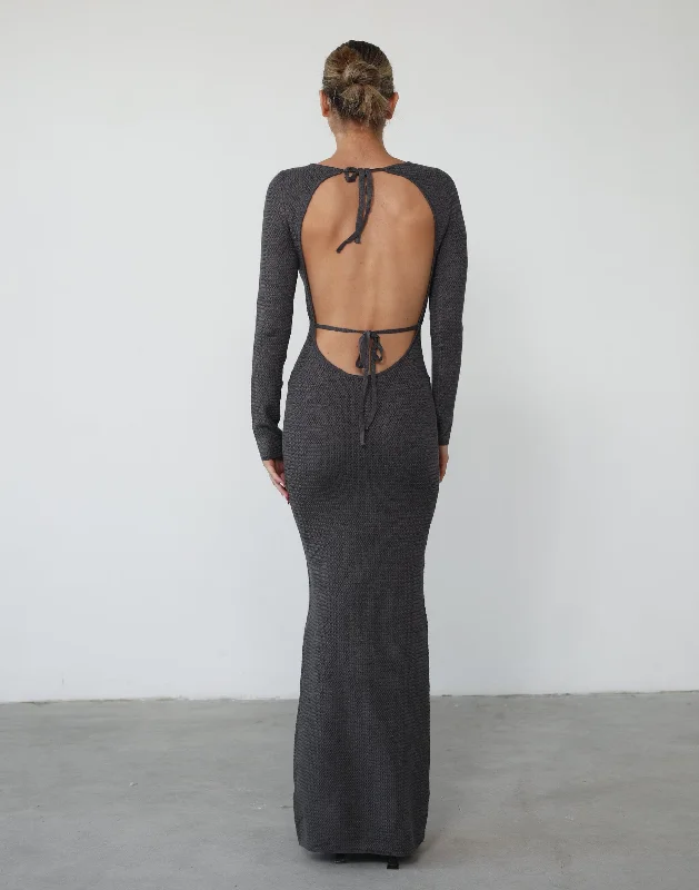 affordable maxi dresses for style -Jayda Long Sleeve Maxi Dress (Charcoal)