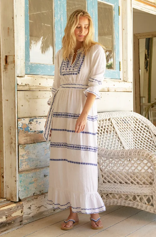 black maxi dresses for warmth -Freida Dress | White/Cobalt