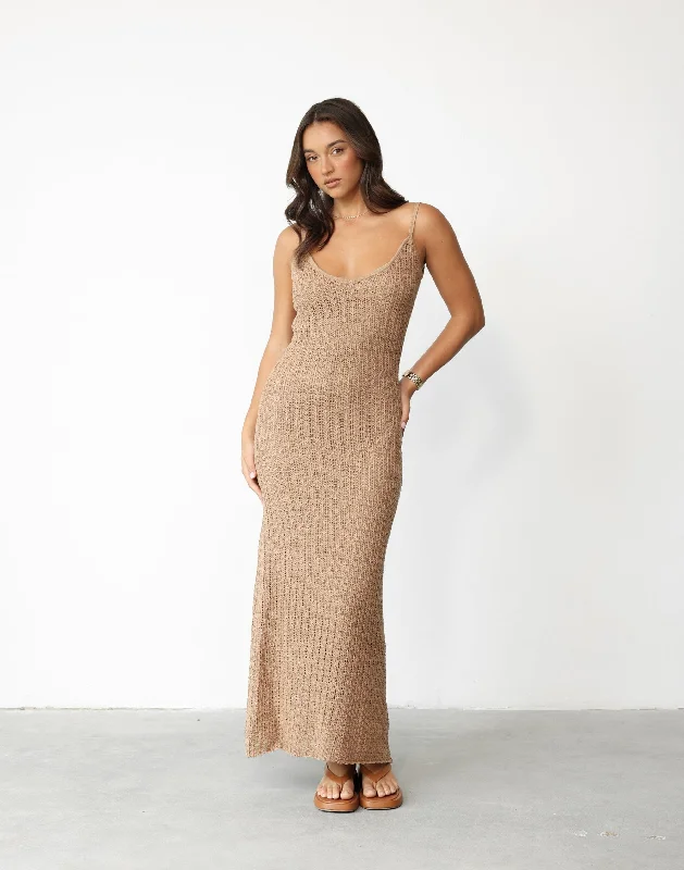 elegant maxi dresses for women -Janise Maxi Dress (Mocha)