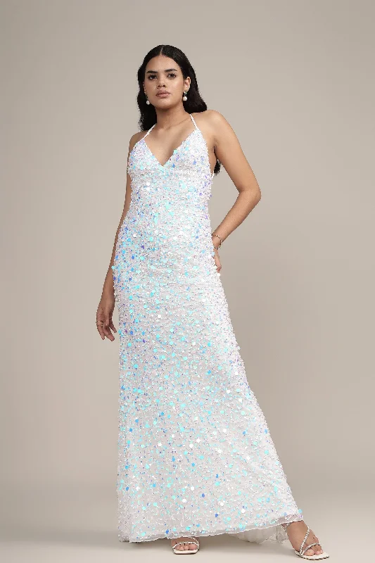 black maxi dresses for teens -Alchemila Embellished Maxi Dress in Iridescent White