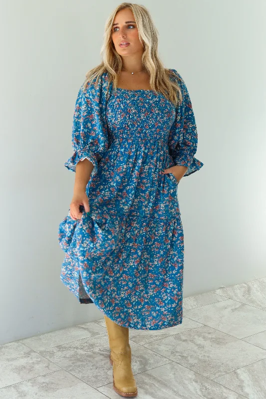 cute maxi dresses for style -Do You Think Of Me Maxi Dress: Blue/Multi Floral