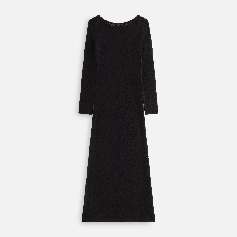 velvet maxi dresses for winter -Kith Women Bailey Plush Lace Maxi Dress - Black