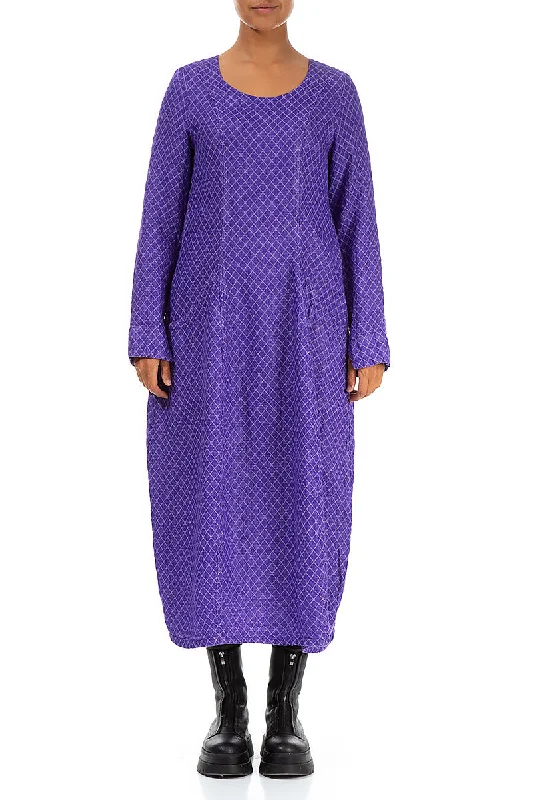 boho maxi dresses for club -Long Sleeves Balloon Purple Linen Maxi Dress