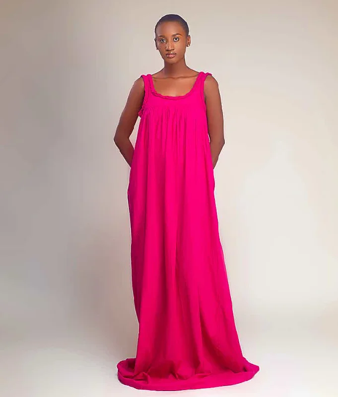 red maxi dresses for dates -NAIA Loose flowy, wide round neckline front and behind Aurora maxi dress