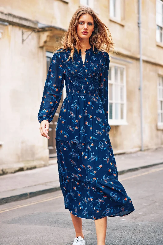 soft maxi dresses for lounging -Arabelle Dress | Navy/Orange