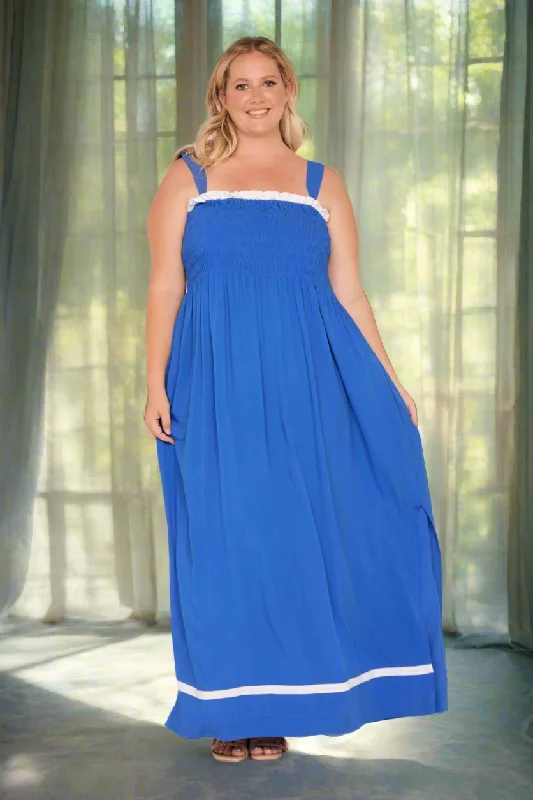 cute maxi dresses for women -Sherry Shirred Strapless Maxi Dress in Blueberry Delight