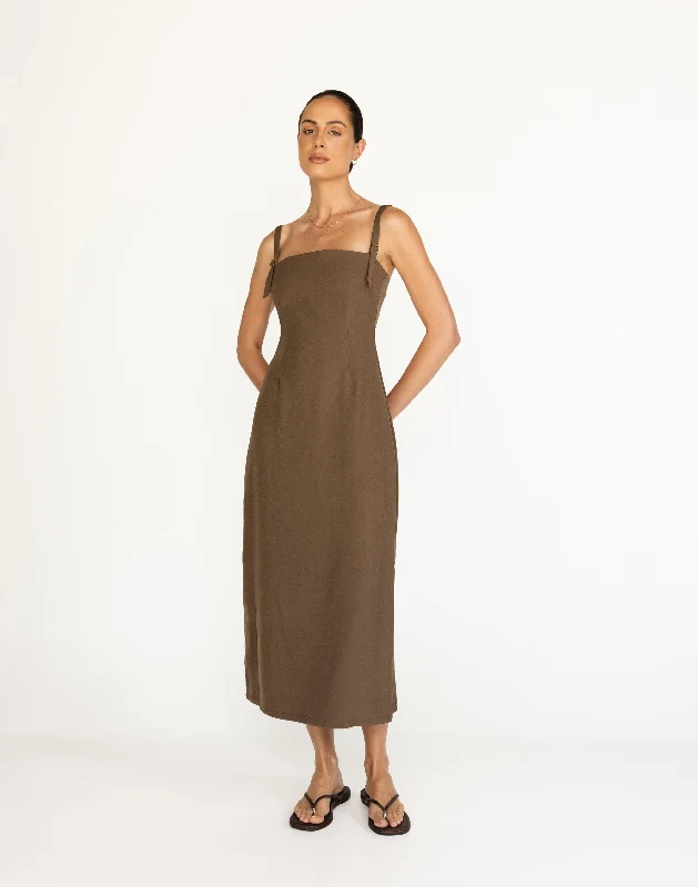 affordable maxi dresses for women -Dominique Maxi Dress (Coffee)