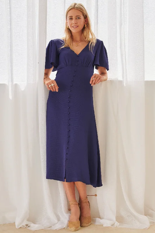 denim maxi dresses for ease -Sally Anne Satin Dress | French Navy