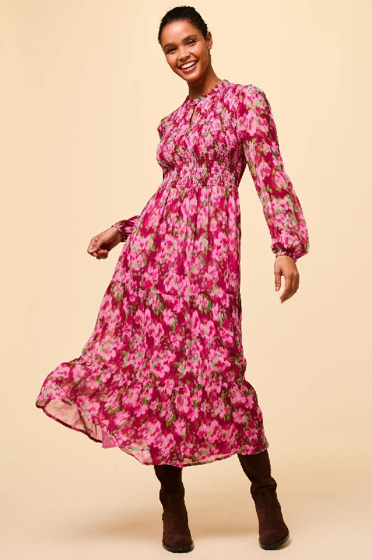 trendy maxi dresses for summer -Arabelle Dress | Hazy Floral Burgundy/Pink