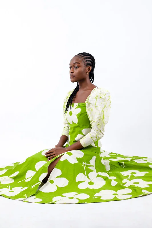 maxi dresses with floral patterns -AGA CULTURE Nkem Green Crackle Marble Slit Maxi Dress