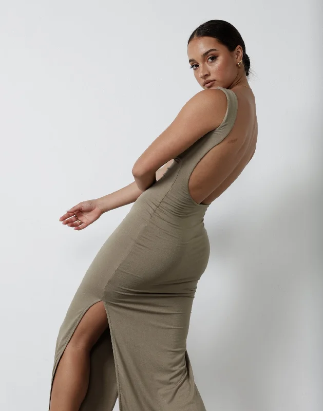 trendy maxi dresses for summer -Luna Maxi Dress (Light Khaki)