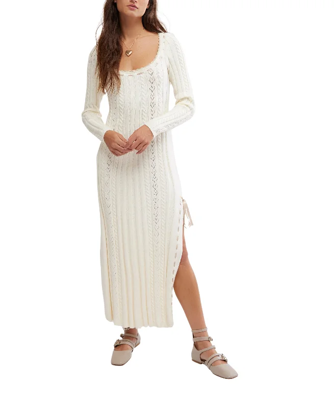 ruffled maxi dresses for women -Heart Of Gold Midi in Egret