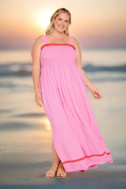 chic maxi dresses for teens -Sherry Shirred Strapless Maxi Dress in Blushing Berries