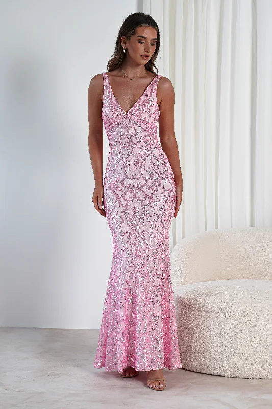 black maxi dresses for fall -Perdita Sequin Bodycon Gown | Pink