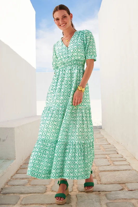 lace maxi dresses for events -Billie Dress | Circle Geo Green