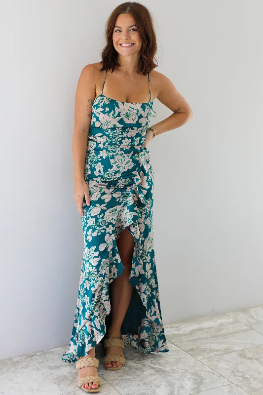 maxi dresses with floral prints -Take A Moment Maxi Dress: Teal/Multi