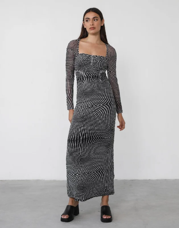 budget maxi dresses for fall -Bea Maxi Dress (Black Print)