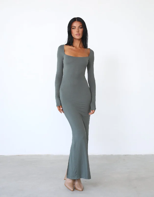 maxi dresses with unique colors -Eyes On Me Maxi Dress (Khaki)