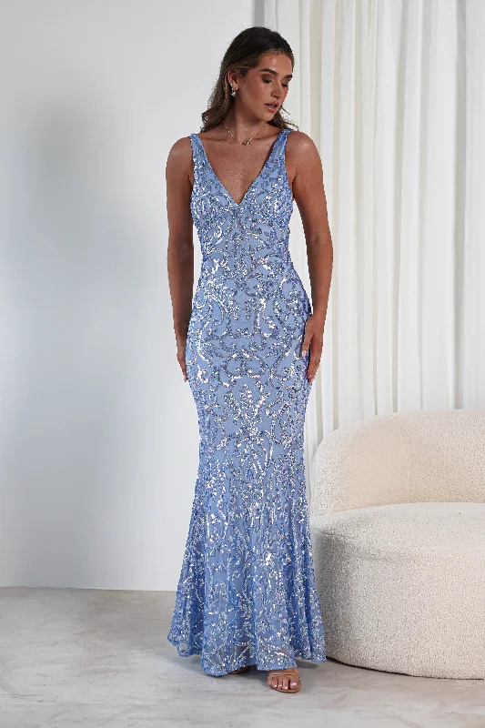 chic maxi dresses for women -Perdita Sequin Bodycon Gown | Blue