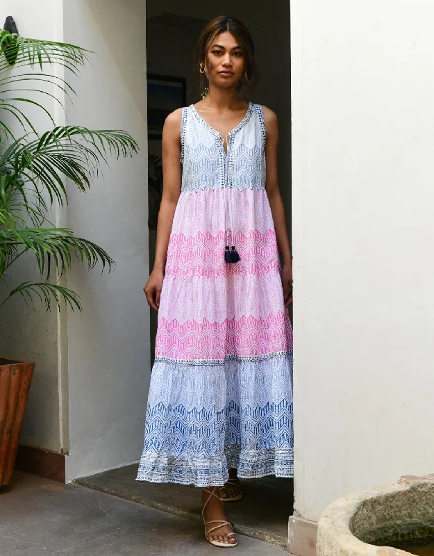 chic maxi dresses for nights -Aruba Maxi Sundress - Blue Pink