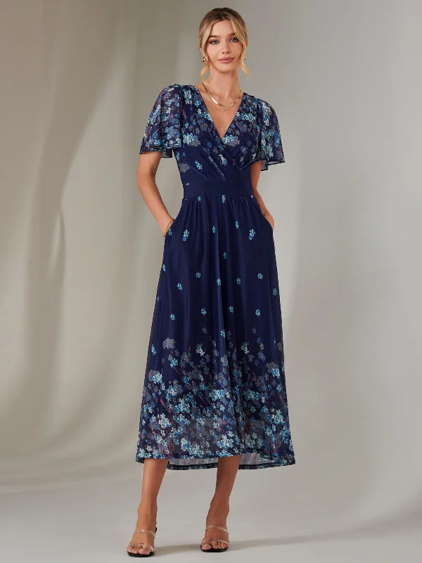 maxi dresses with chic prints -Wrap Maxi Dress, Navy Floral