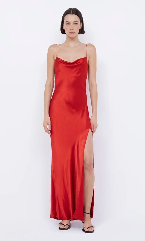 white maxi dresses for nights -AYALA COWL MAXI DRESS - CRIMSON