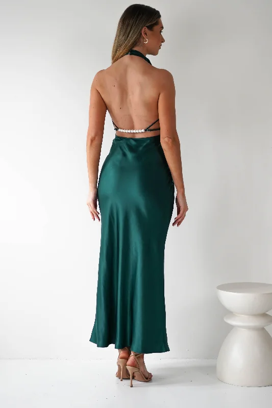 affordable maxi dresses for teens -Capriana Pearl Back Maxi Dress | Emerald