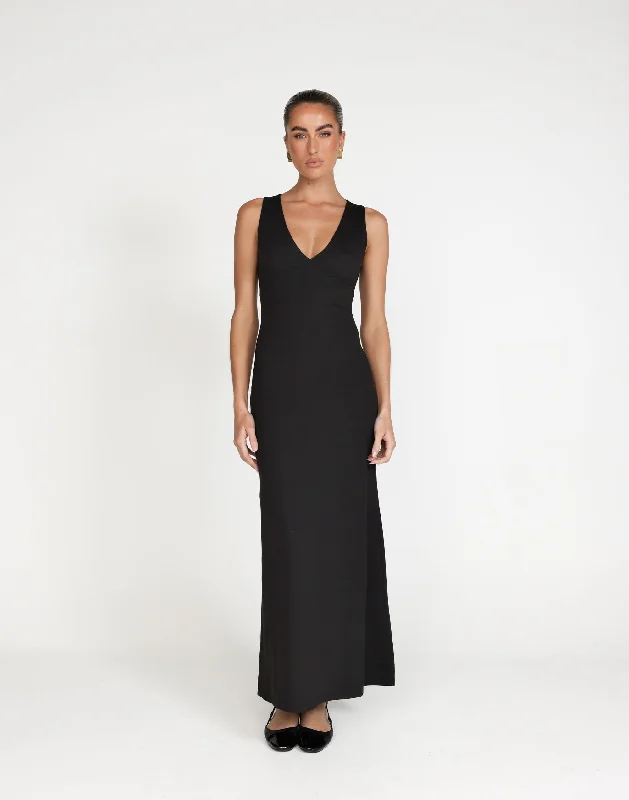 casual maxi dresses for women -Zira Maxi Dress (Black)