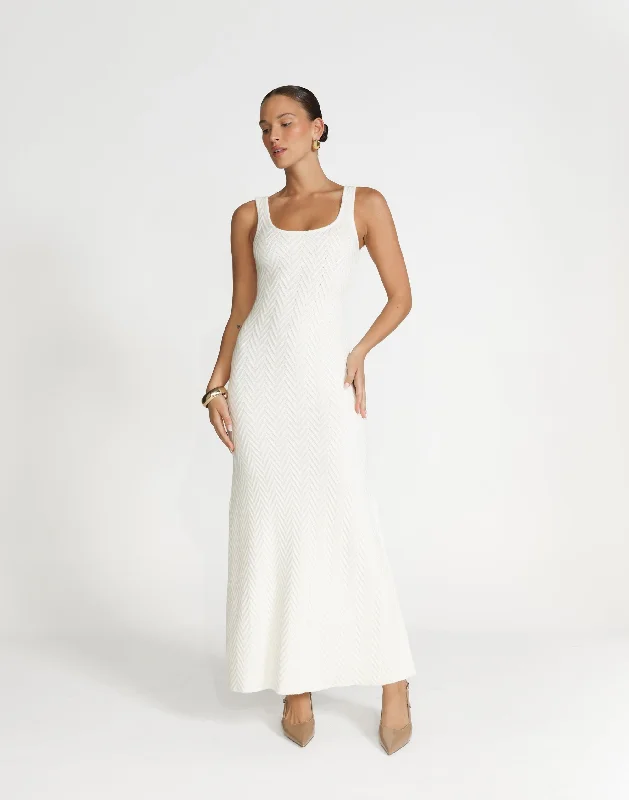 maxi dresses with floral trim -Jacqueline Maxi Dress (Off White)