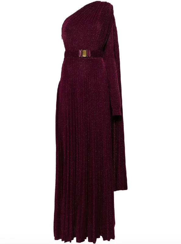 red maxi dresses for women -one-shoulder burgundy maxi dress