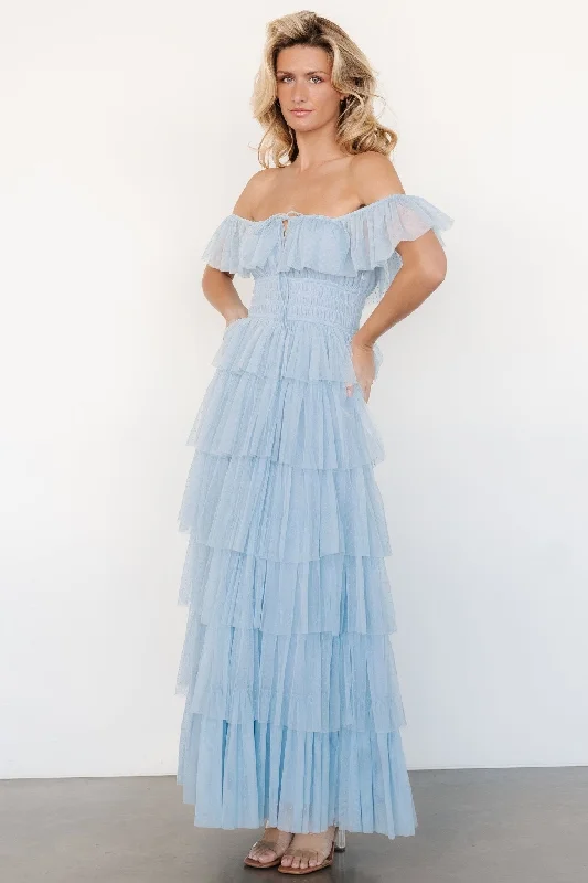 chic maxi dresses for teens -Valora Swiss Dot Tulle Maxi Dress | Light Blue