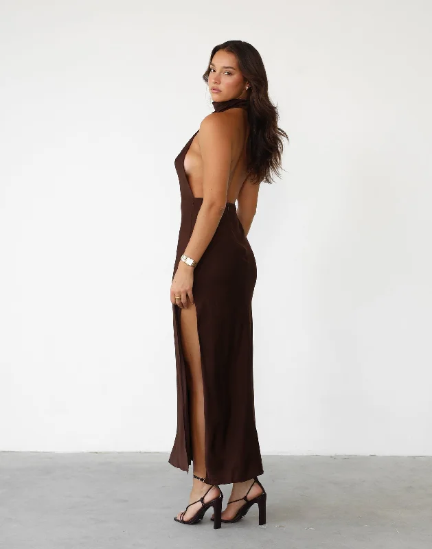 casual maxi dresses for dates -Clara Maxi Dress (Cocoa)