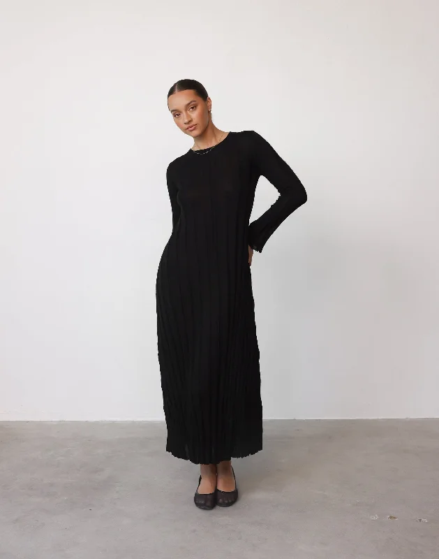 budget maxi dresses for summer -Jemima Long Sleeve Maxi Dress (Black)