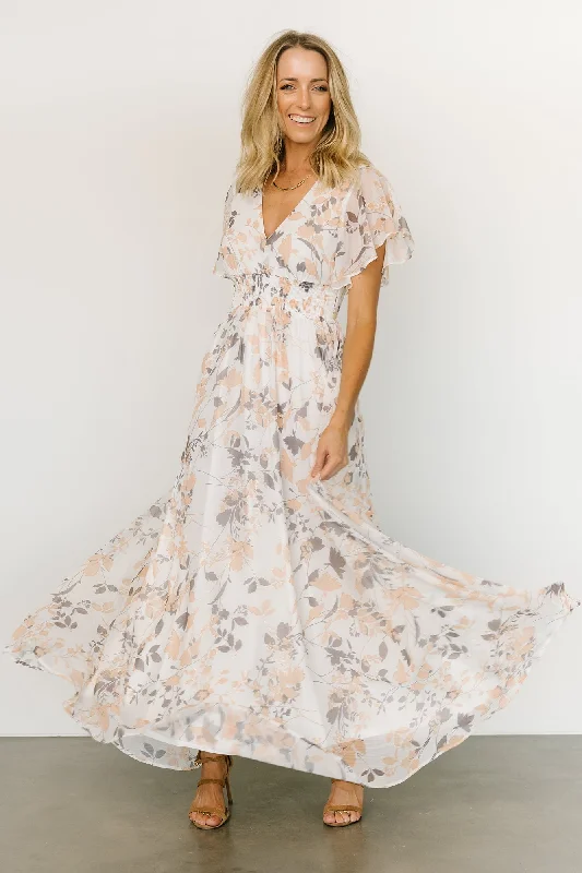 maxi dresses with unique trim -Lynlee Metallic Maxi Dress | Off White Print