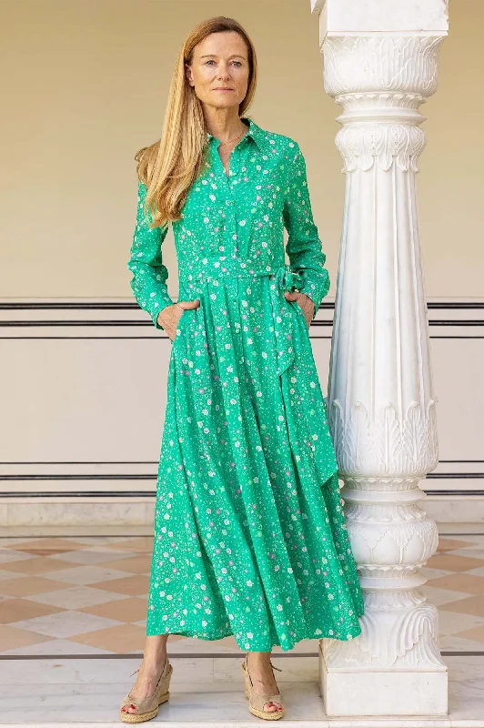 casual maxi dresses for spring -Eliza EcoVero™ Shirt Dress | Ditsy Patchwork Green